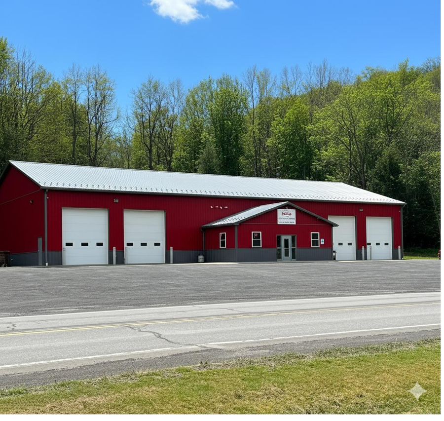 The red New Edge Diamond Services shop building on Route 11 in New Milford, Pennsylvania